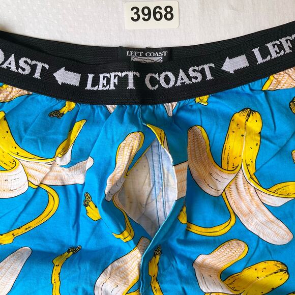 Left Coast Men Shorts size L (36-38) Blue Bananas Elastic Waist Comfy Half Split - Picture 7 of 9